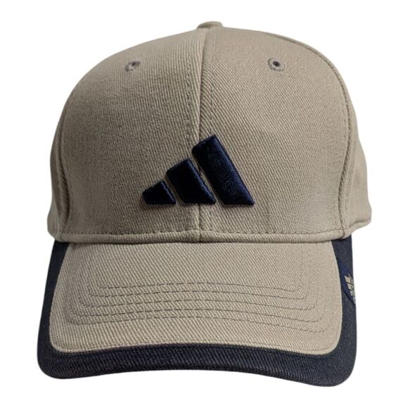 Vintage Adidas Khaki Black Adjustable Strapback Embroidered Logo Baseball Cap - Picture 1 of 10